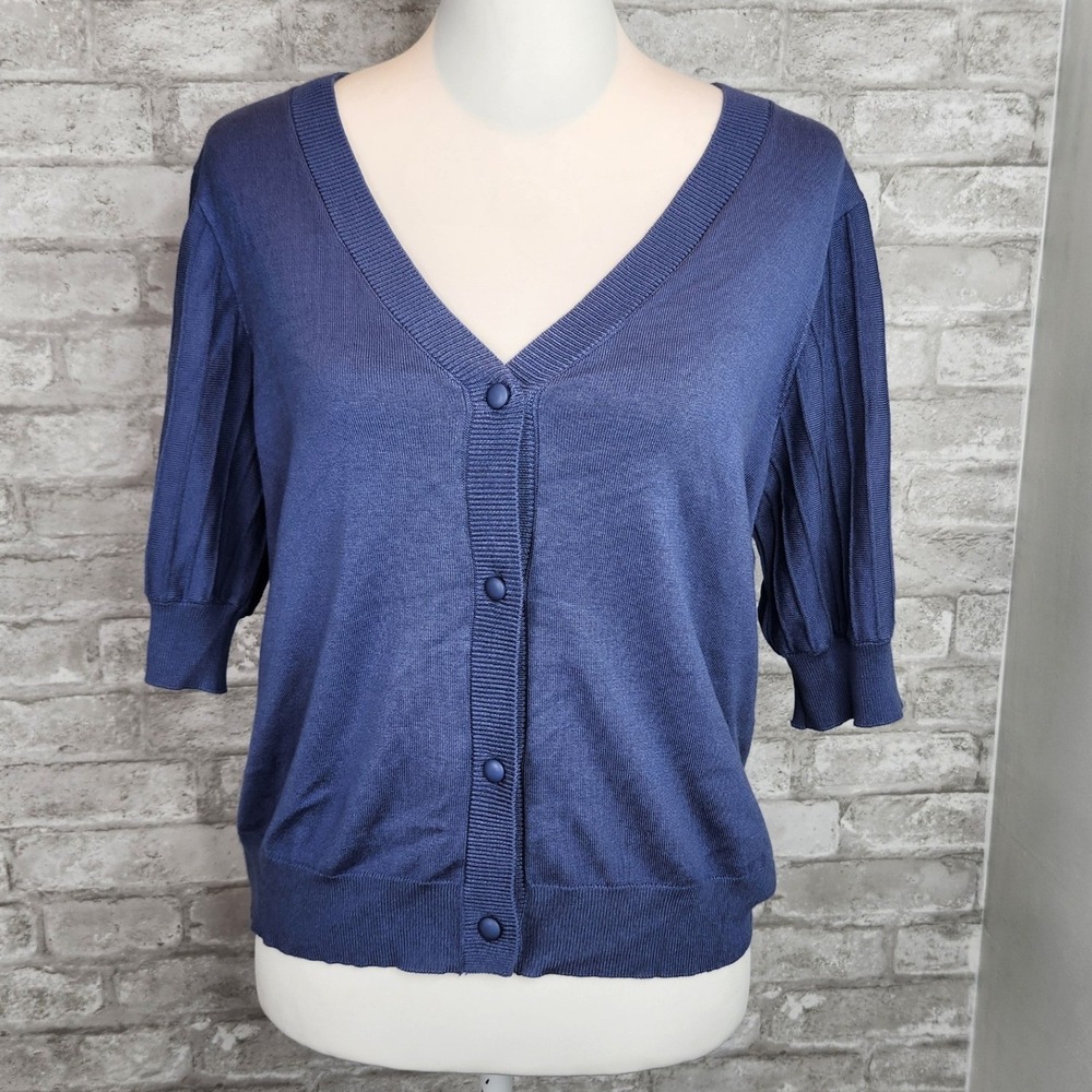 Ninety Clothing Co Cardigan Indigo Blue Pleated Sleeve Classic Petite PM